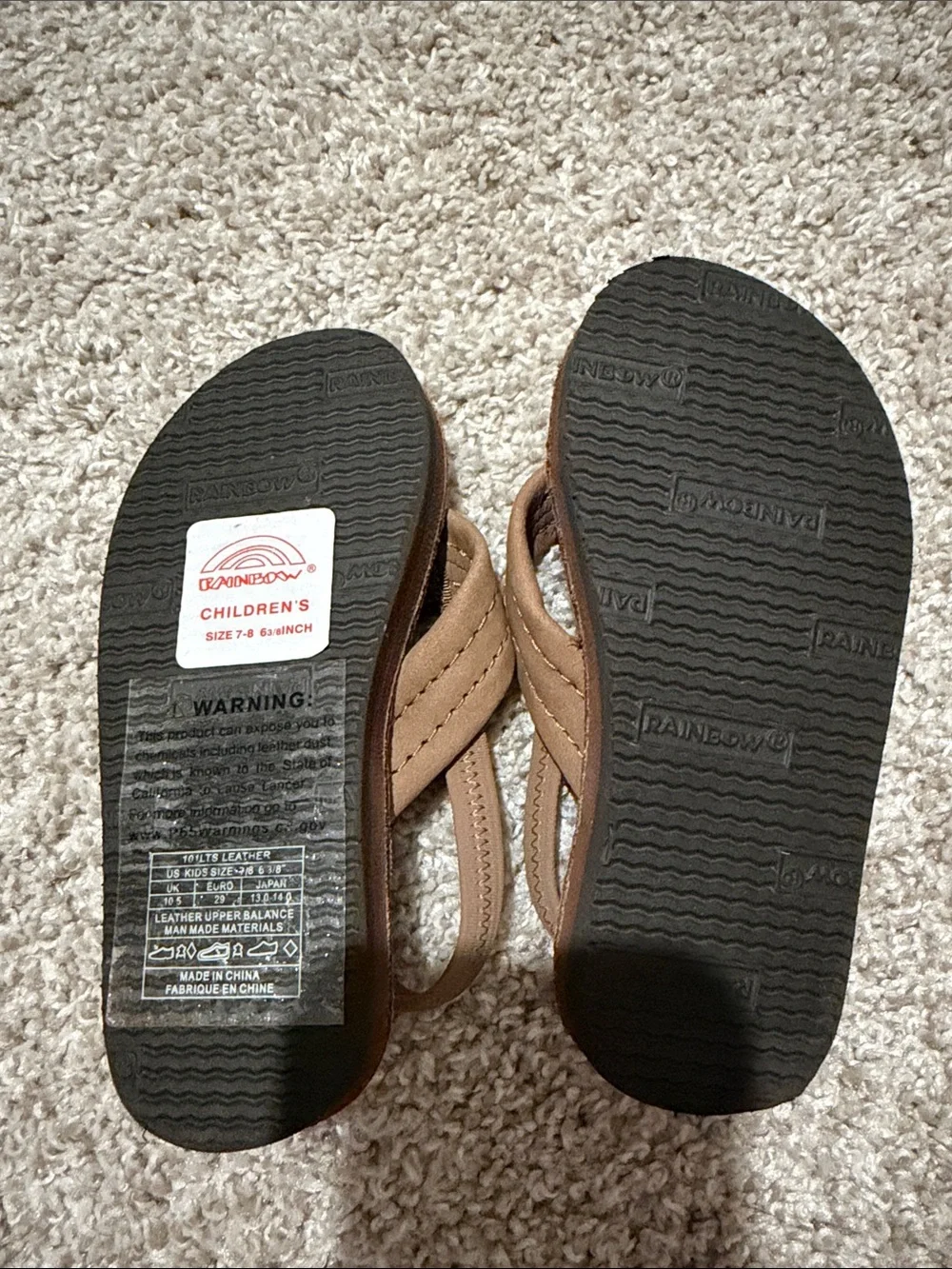 Rainbow Kids Brown Leather Flip-Flop Sandals